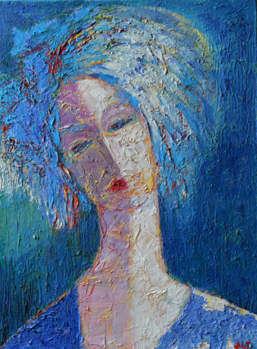 Painting titled "Blue Woman Impasto…" by Magdalena Walulik, Original Artwork, Oil