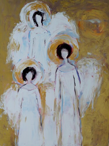 Peinture intitulée "Angel White Guardia…" par Magdalena Walulik, Œuvre d'art originale, Huile Monté sur Châssis en bois