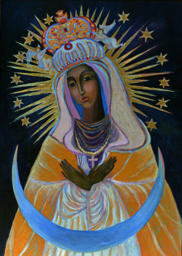 Painting titled "Our Lady of Ostra B…" by Magdalena Walulik, Original Artwork, Oil