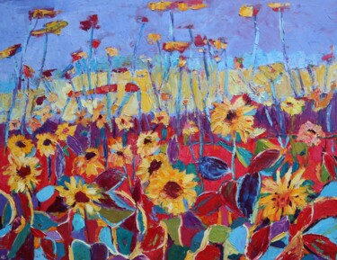 Painting titled "Abstract sunflowers…" by Magdalena Walulik, Original Artwork, Oil
