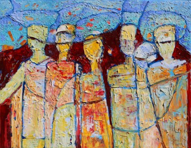 Malerei mit dem Titel "Abstract people Pos…" von Magdalena Walulik, Original-Kunstwerk, Öl Auf Keilrahmen aus Holz montiert