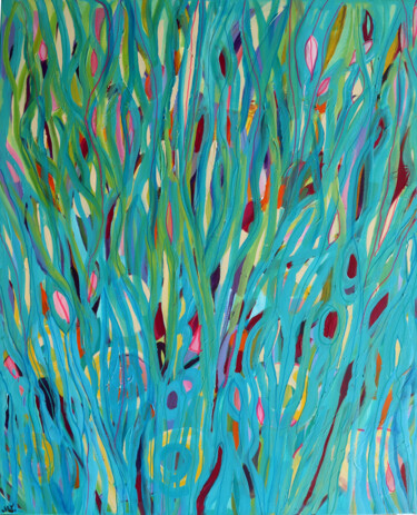 Painting titled "Abstrakcja kwiaty p…" by Magdalena Walulik, Original Artwork, Acrylic Mounted on Wood Stretcher frame