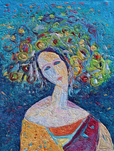 Картина под названием "Woman portrait Modi…" - Magdalena Walulik, Подлинное произведение искусства, Масло Установлен на Дере…