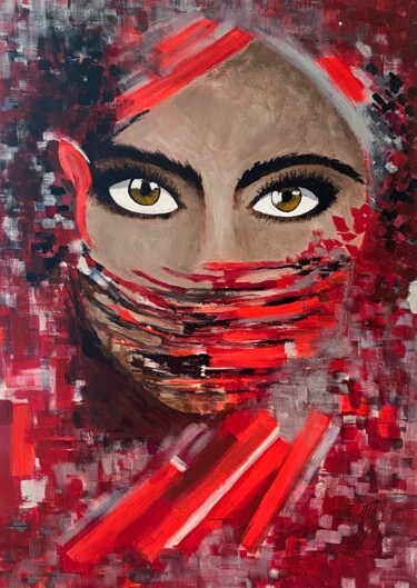 Painting titled "Rubis" by Magdalena Widmar, Original Artwork, Acrylic Mounted on Wood Stretcher frame