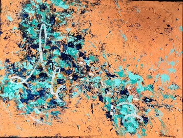 Schilderij getiteld "THE  BLUE  WALK  2" door Maggie Romanovici, Origineel Kunstwerk, Acryl Gemonteerd op Frame voor houten…