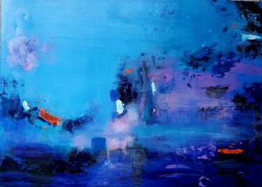 Peinture intitulée "EMBRACE  IN  BLUE" par Maggie Romanovici, Œuvre d'art originale, Acrylique Monté sur Châssis en bois