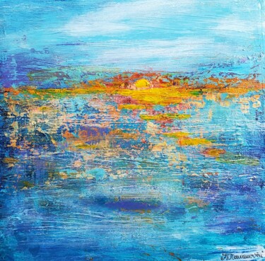 Painting titled "SOLEIL  LEVANT A  C…" by Maggie Romanovici, Original Artwork, Acrylic Mounted on Wood Stretcher frame