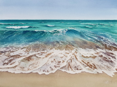 Painting titled "Seascape with wave…" by Svetlana Lileeva, Original Artwork, Watercolor