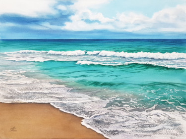 Painting titled "Beach and waves #05…" by Svetlana Lileeva, Original Artwork, Watercolor