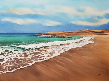 Painting titled "Seascape and waves…" by Svetlana Lileeva, Original Artwork, Watercolor