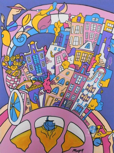 Pintura titulada "Amsterdam" por Maguy Vaz (50nuancesdemarguerite), Obra de arte original, Acrílico Montado en Bastidor de c…