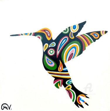 Painting titled "Colibri II" by Maguy Vaz (50nuancesdemarguerite), Original Artwork, Acrylic Mounted on Wood Stretcher frame