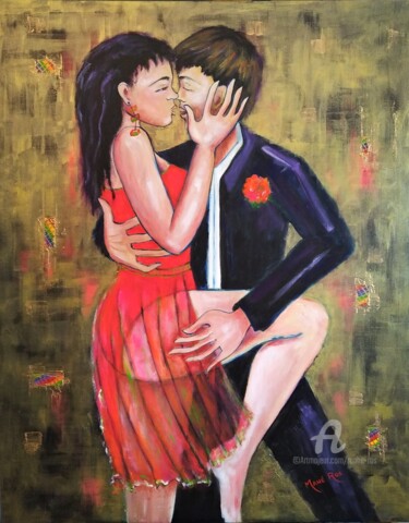 제목이 "Tango rouge passion"인 미술작품 Mahé Ros로, 원작, 아크릴 나무 들것 프레임에 장착됨