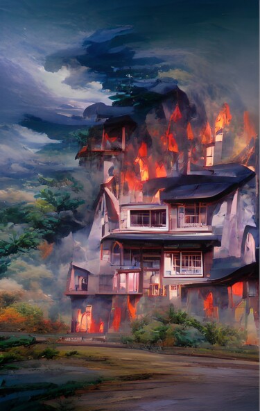 Arte digitale intitolato "THE BURNING HOUSE" da Mahesh Tolani, Opera d'arte originale, Pittura digitale