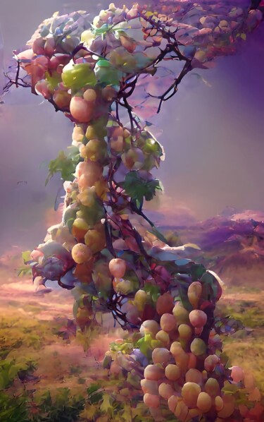 Digital Arts titled "GIANT GRAPES TREE" by Mahesh Tolani, Original Artwork, Digital Painting