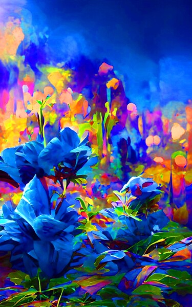 Arts numériques intitulée "BLUE FLOWERS" par Mahesh Tolani, Œuvre d'art originale, Peinture numérique