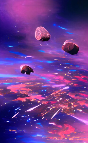 Digital Arts titled "METEORITES IN SPACE…" by Mahesh Tolani, Original Artwork, Digital Painting