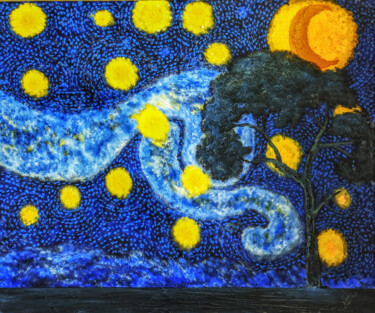 Malerei mit dem Titel "The Lonely Starry N…" von Mahfuzur Rahman, Original-Kunstwerk, Acryl Auf Holzplatte montiert
