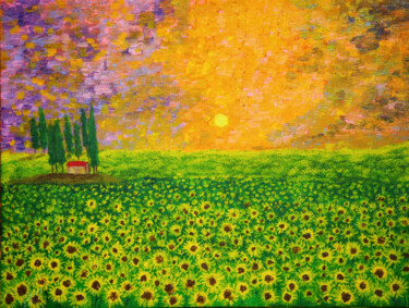 Ζωγραφική με τίτλο "Sunflower Delight -…" από Mahfuzur Rahman, Αυθεντικά έργα τέχνης, Ακρυλικό Τοποθετήθηκε στο Ξύλινο πάνελ