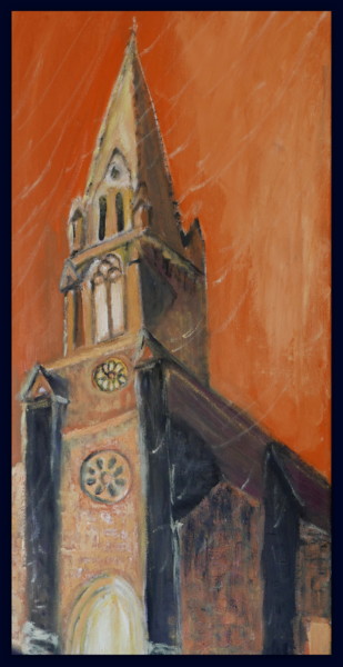 Malarstwo zatytułowany „Eglise illuminée, l…” autorstwa Maï Laffargue, Oryginalna praca, Olej