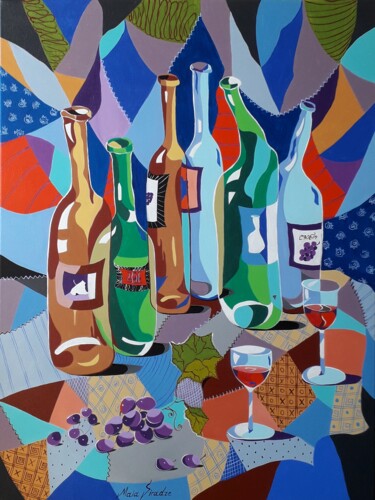 Pintura intitulada "Drunk bottles" por Maia Siradze, Obras de arte originais, Óleo