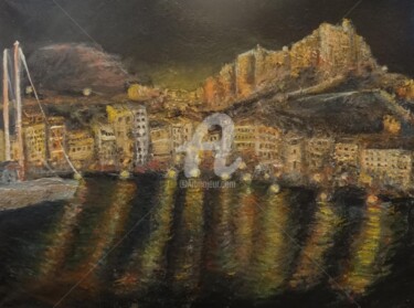 Peinture intitulée "Port de nuit" par Maier Salomé, Œuvre d'art originale, Huile