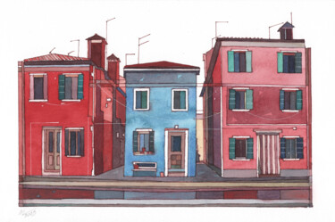 绘画 标题为“Houses of Burano, V…” 由Daria Maier, 原创艺术品, 水彩
