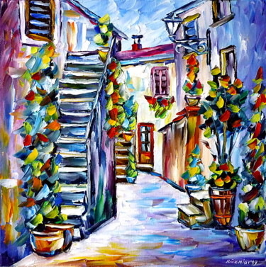 Pittura intitolato "Alley in Pitigliano…" da Mirek Kuzniar, Opera d'arte originale, Olio