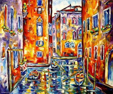 Malerei mit dem Titel "Die Stadt im Wasser" von Mirek Kuzniar, Original-Kunstwerk, Öl