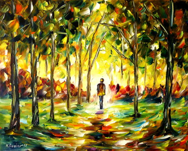 Painting titled "Alleine im Park" by Mirek Kuzniar, Original Artwork, Oil