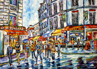 Malerei mit dem Titel "Paris 14 Juli" von Mirek Kuzniar, Original-Kunstwerk, Öl