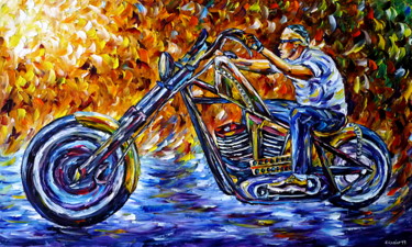 Peinture intitulée "Chopperfahrer" par Mirek Kuzniar, Œuvre d'art originale, Huile