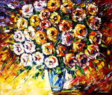 Malerei mit dem Titel "Blumen der Liebe" von Mirek Kuzniar, Original-Kunstwerk, Öl