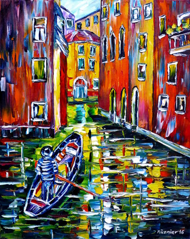 Schilderij getiteld "Gondoliere, Venedig" door Mirek Kuzniar, Origineel Kunstwerk, Olie