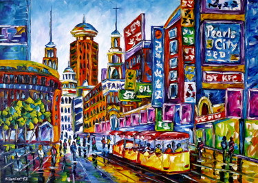 Malerei mit dem Titel "Shanghai" von Mirek Kuzniar, Original-Kunstwerk, Öl
