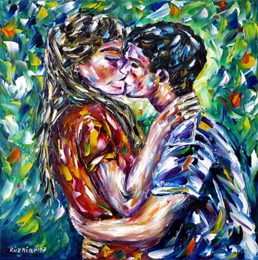 Malerei mit dem Titel "Liebeskuss im Frühl…" von Mirek Kuzniar, Original-Kunstwerk, Öl