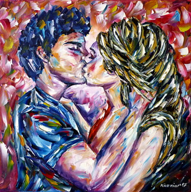 Malerei mit dem Titel "Liebeskuss im Sommer" von Mirek Kuzniar, Original-Kunstwerk, Öl