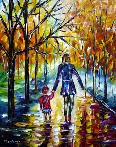 Malerei mit dem Titel "Mutter mit Tochter" von Mirek Kuzniar, Original-Kunstwerk, Öl