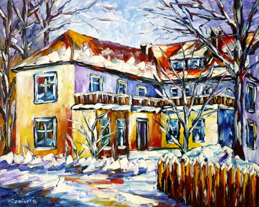 Pintura titulada "Haus im Winter" por Mirek Kuzniar, Obra de arte original, Oleo