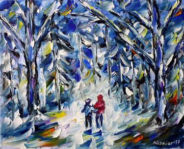 "Kinder im Winterwald" başlıklı Tablo Mirek Kuzniar tarafından, Orijinal sanat, Petrol