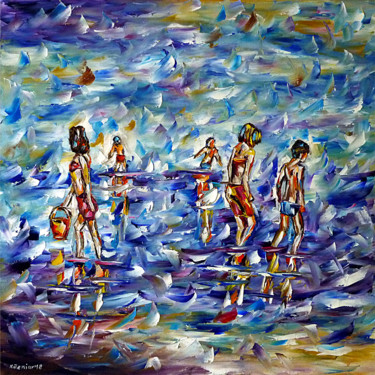 Malerei mit dem Titel "Kinder am Meer" von Mirek Kuzniar, Original-Kunstwerk, Öl