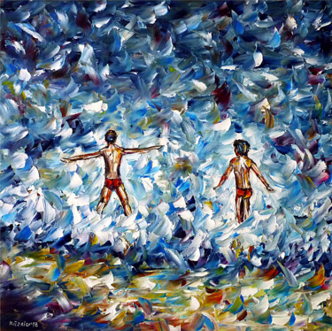Malerei mit dem Titel "Badende Kinder im M…" von Mirek Kuzniar, Original-Kunstwerk, Öl