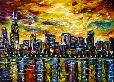 Pittura intitolato "Chicago Skyline" da Mirek Kuzniar, Opera d'arte originale, Olio