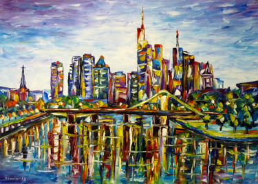 Malarstwo zatytułowany „Frankfurt, Skyline” autorstwa Mirek Kuzniar, Oryginalna praca, Olej