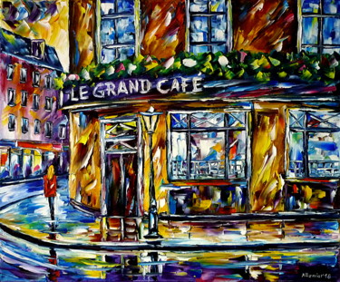 Malerei mit dem Titel "Das Café an der Ecke" von Mirek Kuzniar, Original-Kunstwerk, Öl