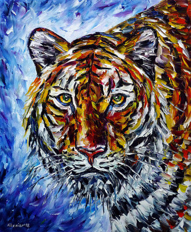 Malerei mit dem Titel "Tiger" von Mirek Kuzniar, Original-Kunstwerk, Öl