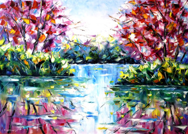 Pintura titulada "Herbstlicher See" por Mirek Kuzniar, Obra de arte original, Oleo