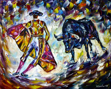 Malerei mit dem Titel "Stierkampf" von Mirek Kuzniar, Original-Kunstwerk, Öl