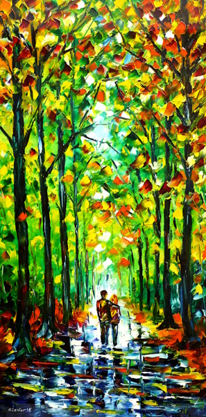 Pittura intitolato "Spaziergang im Wald" da Mirek Kuzniar, Opera d'arte originale, Olio
