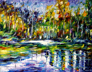 Painting titled "Waldsee" by Mirek Kuzniar, Original Artwork, Oil